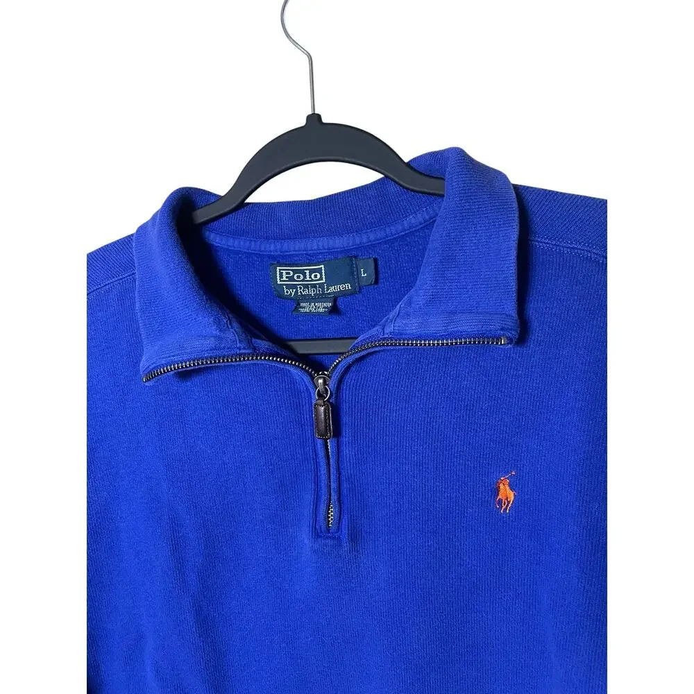 VTG Polo Ralph Lauren Large Estate Rib Royal Blue 1/4 Zip Preppy Coastal